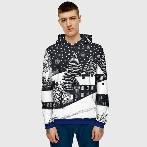 Мужская толстовка Новый год в черно-белом стиле / 3D-Синий – фото 3