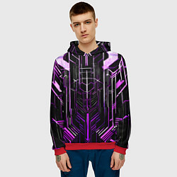 Толстовка-худи мужская Purple lines on a black background, цвет: 3D-красный — фото 2