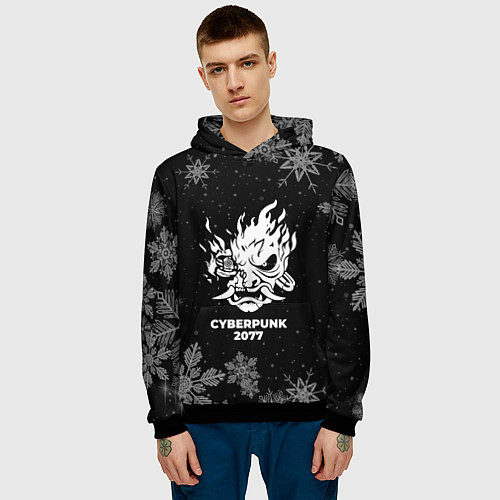 Мужская толстовка Снежный Cyberpunk 2077 / 3D-Черный – фото 3