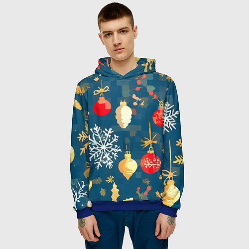 Мужская толстовка Ёлочные игрушки и снежинки / 3D-Синий – фото 3