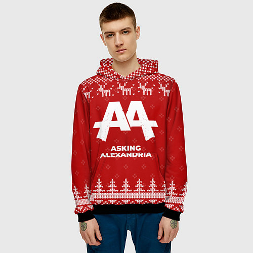 Мужская толстовка Новогодний Asking Alexandria с оленями / 3D-Черный – фото 3