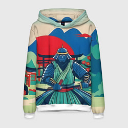 Толстовка-худи мужская Ретро самурай, цвет: 3D-белый