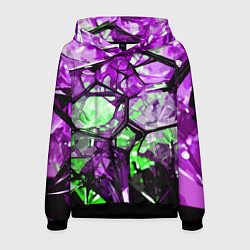 Толстовка-худи мужская Чёрно-зелёная абстракция на фиолетовом фоне, цвет: 3D-черный