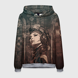 Толстовка-худи мужская Волевая девушка-андроид, цвет: 3D-меланж