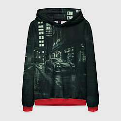 Толстовка-худи мужская Спорткар на тёмной улице, цвет: 3D-красный