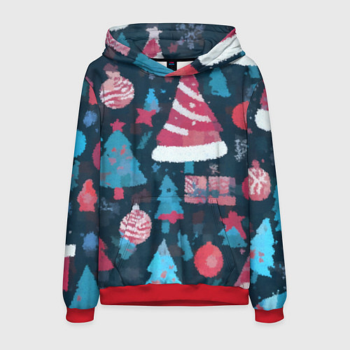 Мужская толстовка Плюшевая новогодняя абстракция / 3D-Красный – фото 1