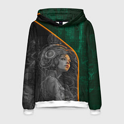 Толстовка-худи мужская Девушка-андроид в оранжевых тенях, цвет: 3D-белый