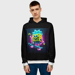 Толстовка-худи мужская Sponge Bob on a skateboard - ai art fantasy, цвет: 3D-белый — фото 2