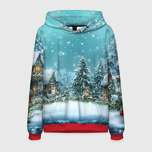 Мужская толстовка Новогодний снегопад / 3D-Красный – фото 1