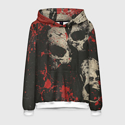 Толстовка-худи мужская Силуэты черепов на гранжевом фоне, цвет: 3D-белый