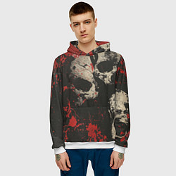 Толстовка-худи мужская Силуэты черепов на гранжевом фоне, цвет: 3D-белый — фото 2