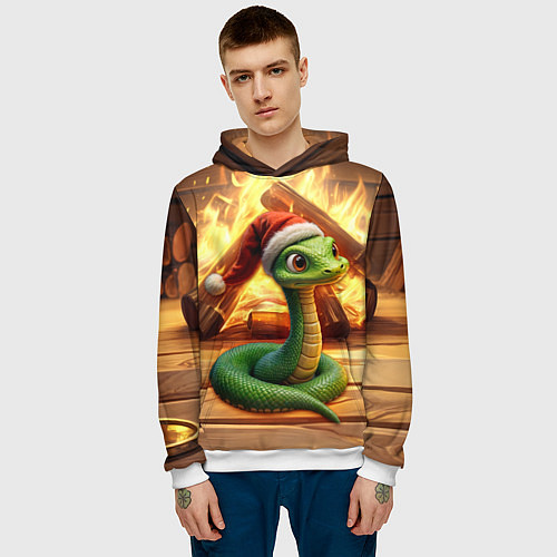 Мужская толстовка Зеленая новогодняя змея 2025 года / 3D-Белый – фото 3