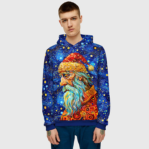 Мужская толстовка Santa Claus: pop-art-brut-nouveau pointillism / 3D-Синий – фото 3