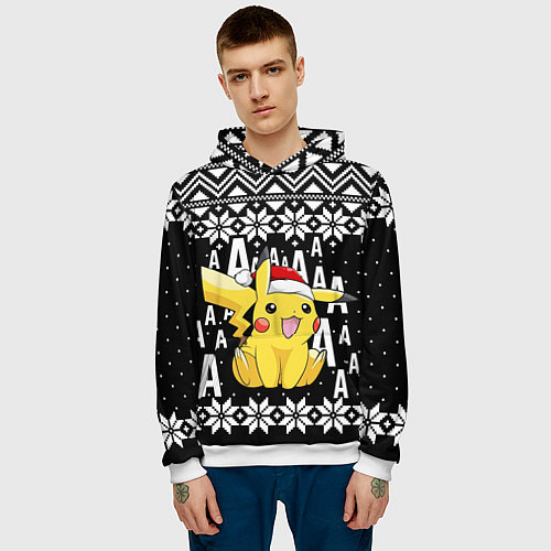Мужская толстовка Пикачу свитер ugly black / 3D-Белый – фото 3