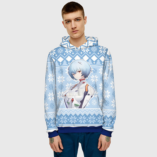 Мужская толстовка Rei christmas sweater Evangelion / 3D-Синий – фото 3