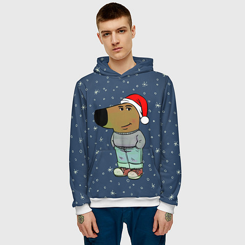 Мужская толстовка Новогодний чиловый парень / 3D-Белый – фото 3