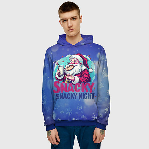 Мужская толстовка Санта ест печенье с молоком / 3D-Синий – фото 3