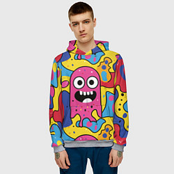 Толстовка-худи мужская Причудливый узор с улыбающимся персонажем, цвет: 3D-меланж — фото 2