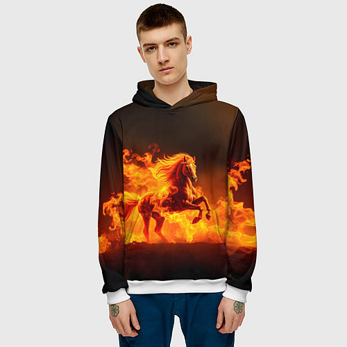 Мужская толстовка Огненная лошадь / 3D-Белый – фото 3