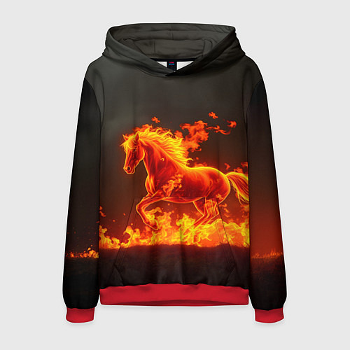 Мужская толстовка Огненная лошадь на темном фоне / 3D-Красный – фото 1
