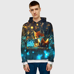 Толстовка-худи мужская Лисица и сияющие бабочки, цвет: 3D-белый — фото 2