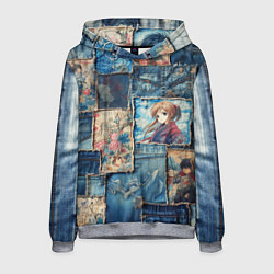 Толстовка-худи мужская Аниме влюбленные на пэчворк, цвет: 3D-меланж