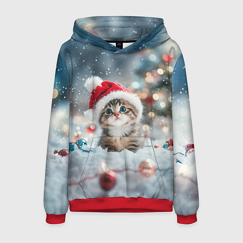 Мужская толстовка Маленький котенок и елочные игрушки / 3D-Красный – фото 1