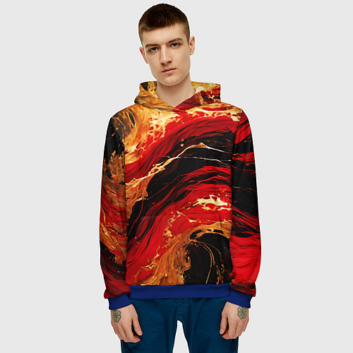 Мужская толстовка Красно-золотые брызги на чёрном фоне / 3D-Синий – фото 3