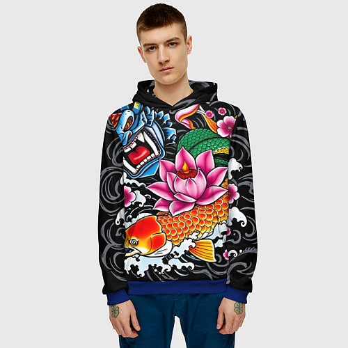 Мужская толстовка Иредзуми татуировка / 3D-Синий – фото 3