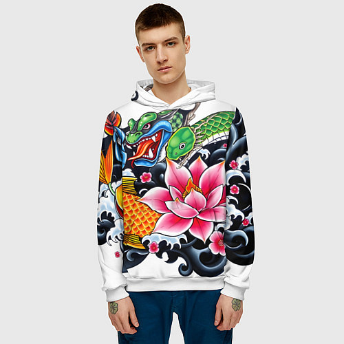 Мужская толстовка Иредзуми на белом фоне / 3D-Белый – фото 3