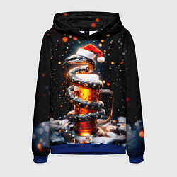 Толстовка-худи мужская Змея с кружкой пива на Новый год, цвет: 3D-синий