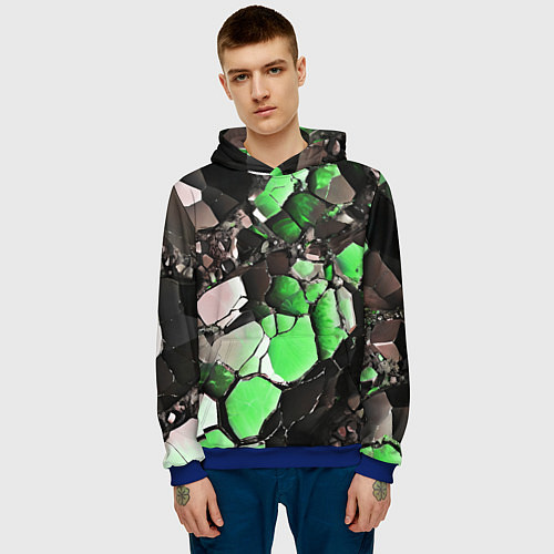 Мужская толстовка Чёрно-зелёный камень / 3D-Синий – фото 3