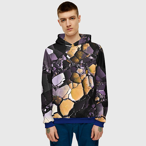Мужская толстовка Чёрно-жёлтый камень / 3D-Синий – фото 3