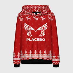 Толстовка-худи мужская Новогодний Placebo с оленями, цвет: 3D-черный