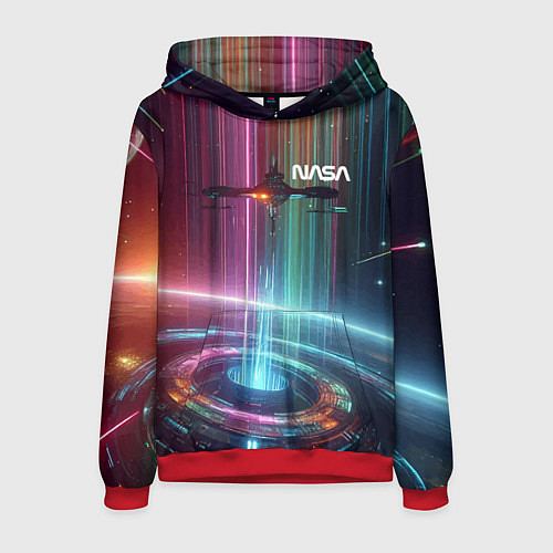 Мужская толстовка Spaceship in the neon cosmos - nasa / 3D-Красный – фото 1