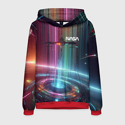 Толстовка-худи мужская Spaceship in the neon cosmos - nasa, цвет: 3D-красный