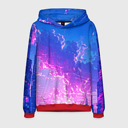Толстовка-худи мужская Розовые тучи на голубом небе киберпанк, цвет: 3D-красный