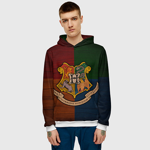 Мужская толстовка Hogwarts emblem / 3D-Белый – фото 3