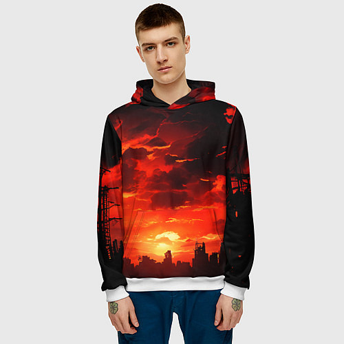 Мужская толстовка Багровый апокалиптический закат / 3D-Белый – фото 3
