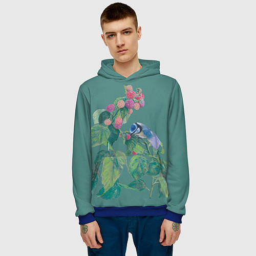 Мужская толстовка Малина и синичка / 3D-Синий – фото 3