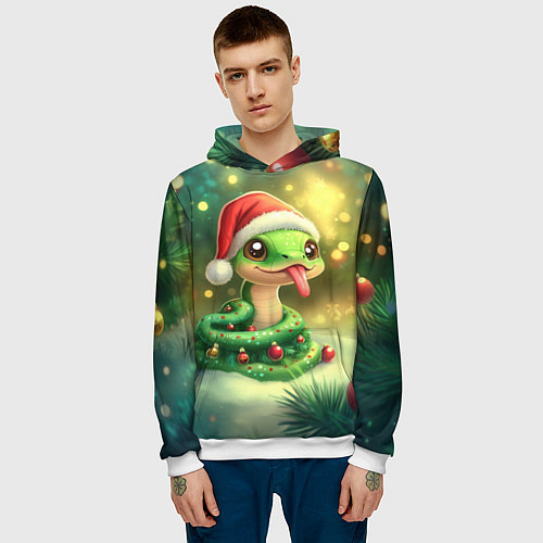 Мужская толстовка Змейка показывает язык / 3D-Белый – фото 3