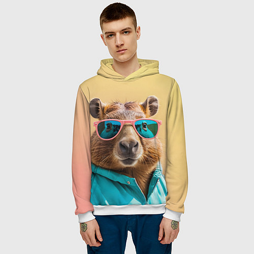 Мужская толстовка Модная капибара в отпуске / 3D-Белый – фото 3