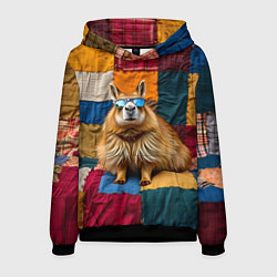 Толстовка-худи мужская Яркий пэчворк с капибарой, цвет: 3D-черный