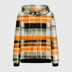 Толстовка-худи мужская Белые полосы на чёрно-жёлтом фоне, цвет: 3D-черный