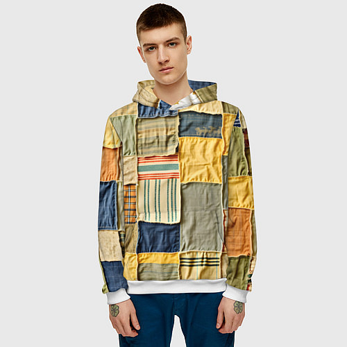 Мужская толстовка Пэчворк в желтых оттенках / 3D-Белый – фото 3