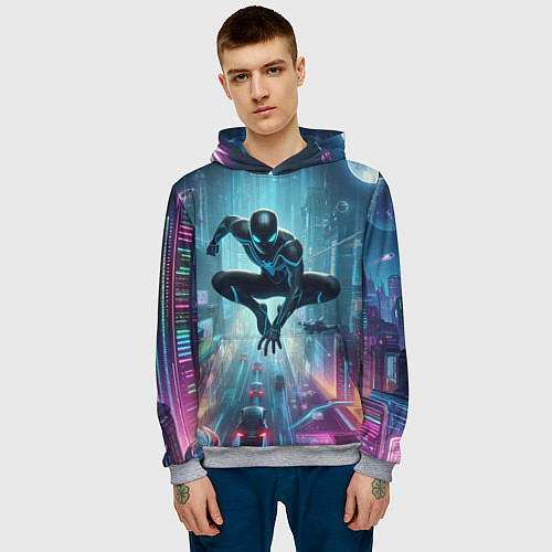 Мужская толстовка Spider-man in the neon metropolis / 3D-Меланж – фото 3