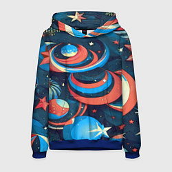 Толстовка-худи мужская Абстракция ёлочных игрушек, цвет: 3D-синий