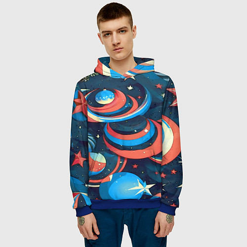 Мужская толстовка Абстракция ёлочных игрушек / 3D-Синий – фото 3