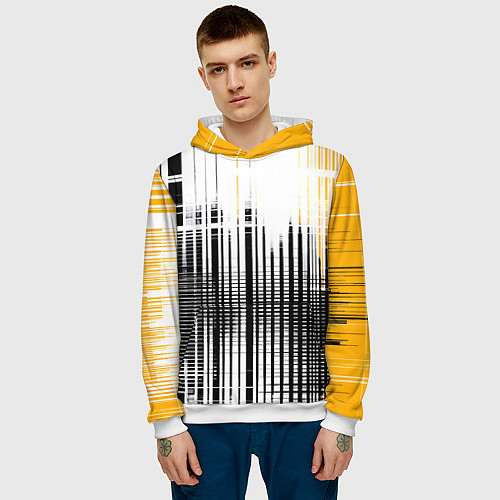 Мужская толстовка Жёлто-чёрный гранж на белом фоне / 3D-Белый – фото 3
