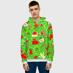 Толстовка-худи мужская Новогоднее настроение паттерн, цвет: 3D-белый — фото 2